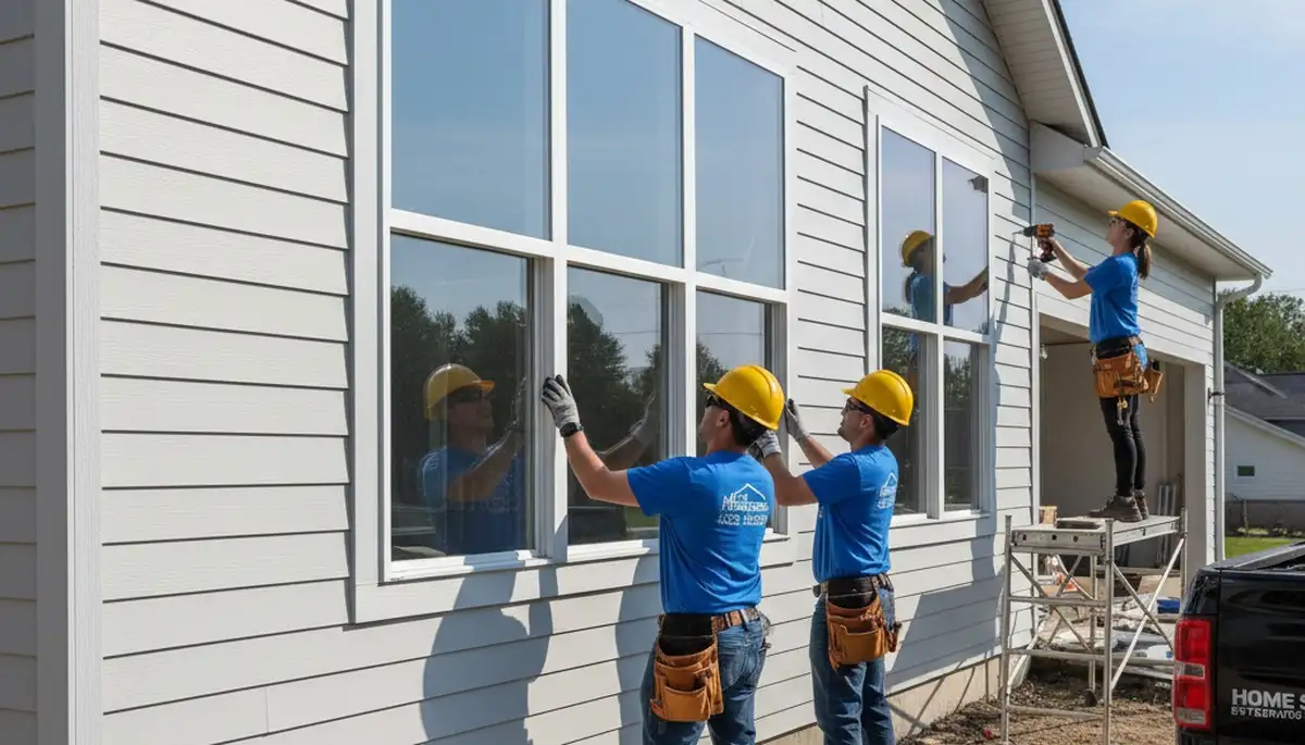 Technician installing energy-efficient vinyl window for Raleigh NC home exterior upgrade